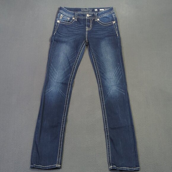 Miss Me Jeans Women's 26 Blue Straight Denim Embellished Pockets - Picture 2 of 13